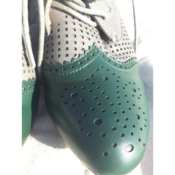 Dolce Nome 8 39 Oxford heels 20s academia gray green leather cottage selma - Picture 3 of 10